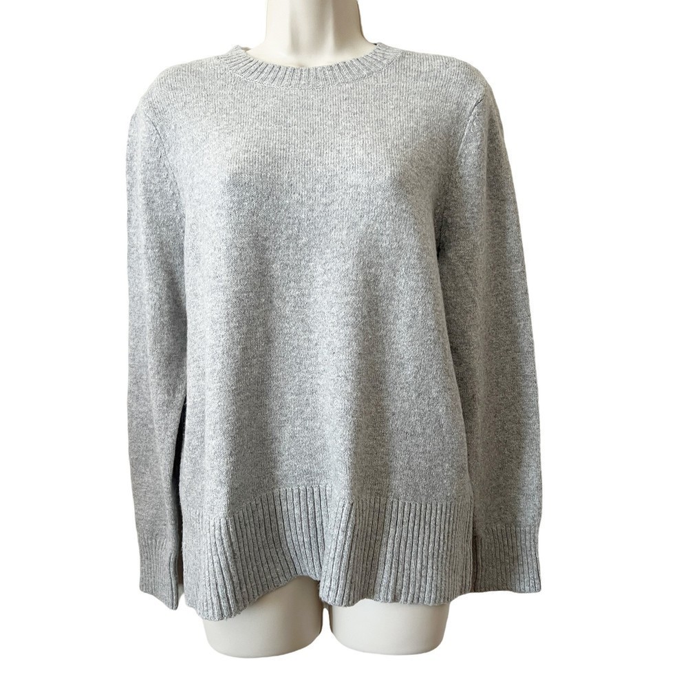 CHARTER Club Sweater Womens Sz L Light Gray Heathered Crew Neck Long Sleeve New